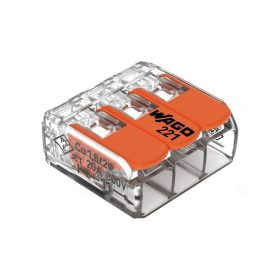   WAGO 221-413 vezeték összekötő sodrott 3-as, átlátszó 0,2-4mm2, 32A