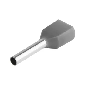   Szigetelt Tracon iker-érvéghüvely, ónozott elektrolitréz, szürke, 2x4mm2, L=12mm E19I