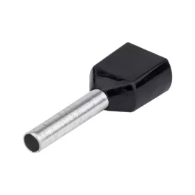   Szigetelt Tracon iker-érvéghüvely, ónozott elektrolitréz, fekete, 2x1,5mm2, L=12mm E13I