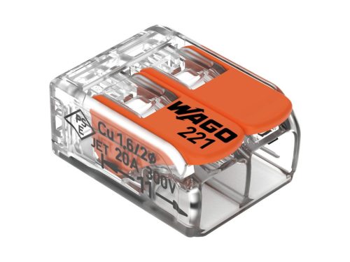 WAGO 221-412 vezeték összekötő sodrott 2-es, átlátszó 0,2-4mm2, 32A