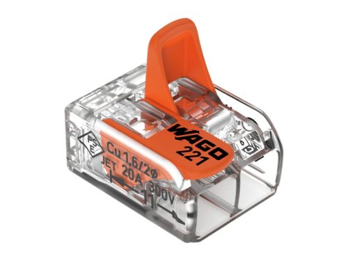 WAGO 221-412 vezeték összekötő sodrott 2-es, átlátszó 0,2-4mm2, 32A