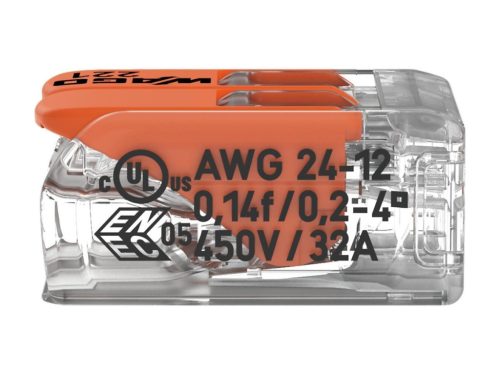 WAGO 221-412 vezeték összekötő sodrott 2-es, átlátszó 0,2-4mm2, 32A