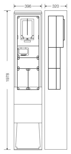 Hensel fogyasztásmérő szekrény szabadtéri, 1 felhasználási helyes M63 A mérés földkábeles, szabadon álló kivitelben HB3000FE-U